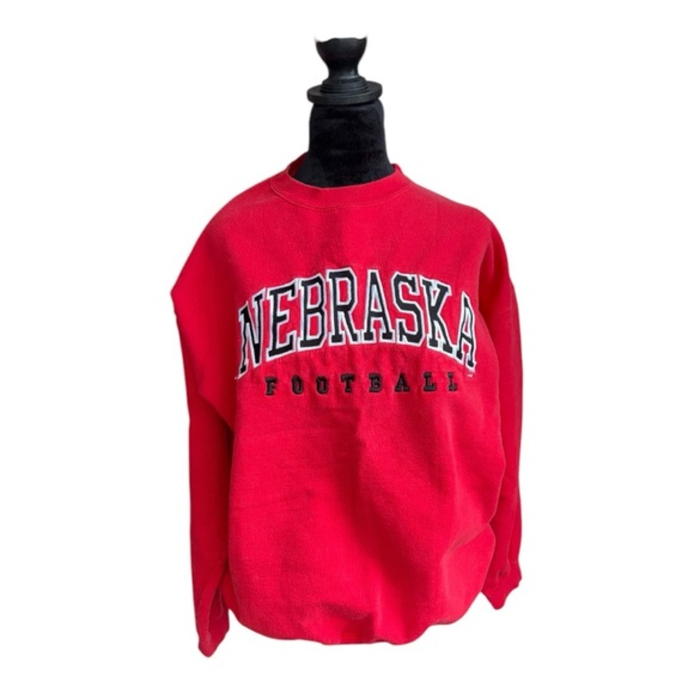 Vintage 90s Nebraska Football Sweatshirt Red Men’s L‎ Spellout Embroidered
